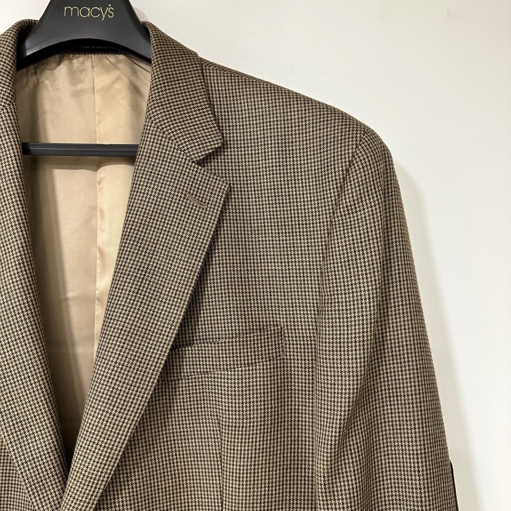 Ralph Lauren Silk Wool Cashmere Blazer 46R Brown Houndstooth Elbow Patch Coat